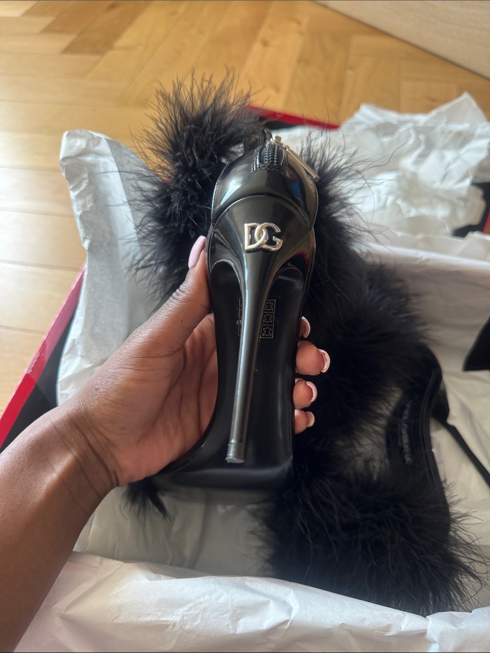 Dolce & Gabbana Black Ostrich Feather Double-Band Slide Heel - Picture 5 of 5